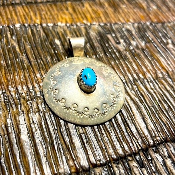 vintage Sterling Silver Concho Pendant with turquoise stone - Picture 1 of 5
